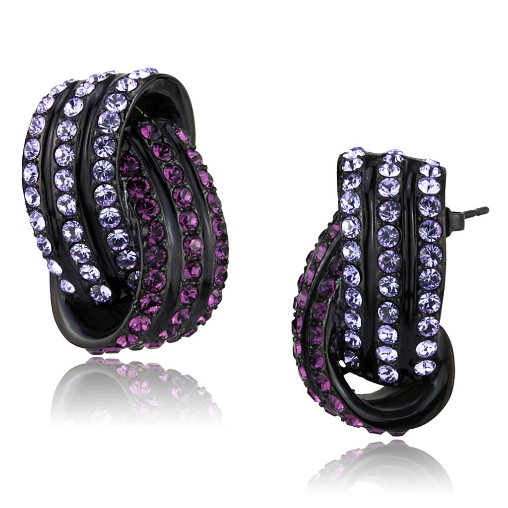 JCE2269 IP Black(Ion Plating) Stainless Steel Earrings with Top Grade Crystal in Multi Color