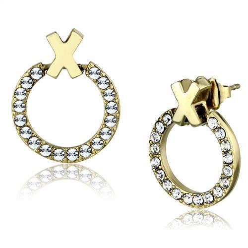 JCE2271 IP Gold(Ion Plating) Stainless Steel Earrings with Top Grade Crystal in Clear