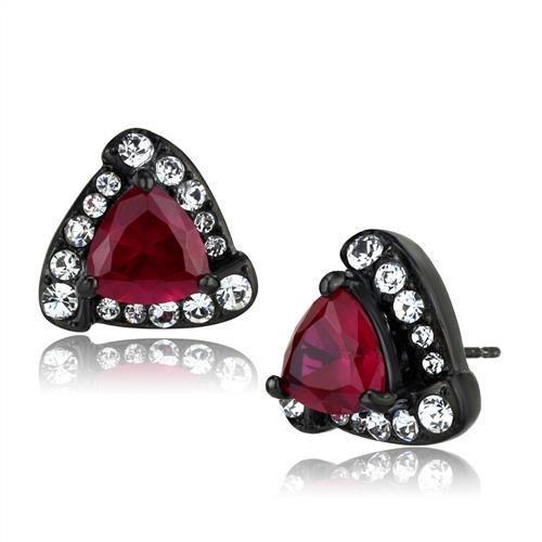 JCE2272 IP Black(Ion Plating) Stainless Steel Earrings with AAA Grade CZ in Ruby