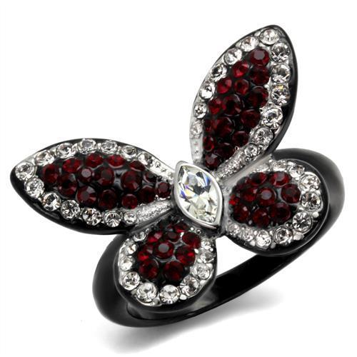 JCE2273 Two-Tone IP Black (Ion Plating) Stainless Steel Ring with Top Grade Crystal  in Siam