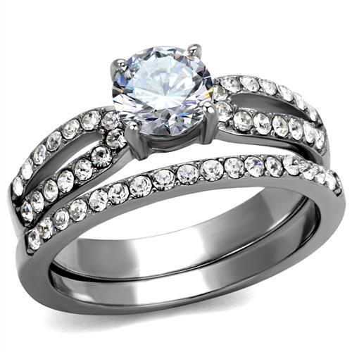 JCE2292 High polished (no plating) Stainless Steel Ring with AAA Grade CZ  in Clear