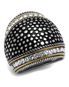 JCE2369 Two-Tone IP Gold (Ion Plating) Stainless Steel Ring with Top Grade Crystal  in Clear