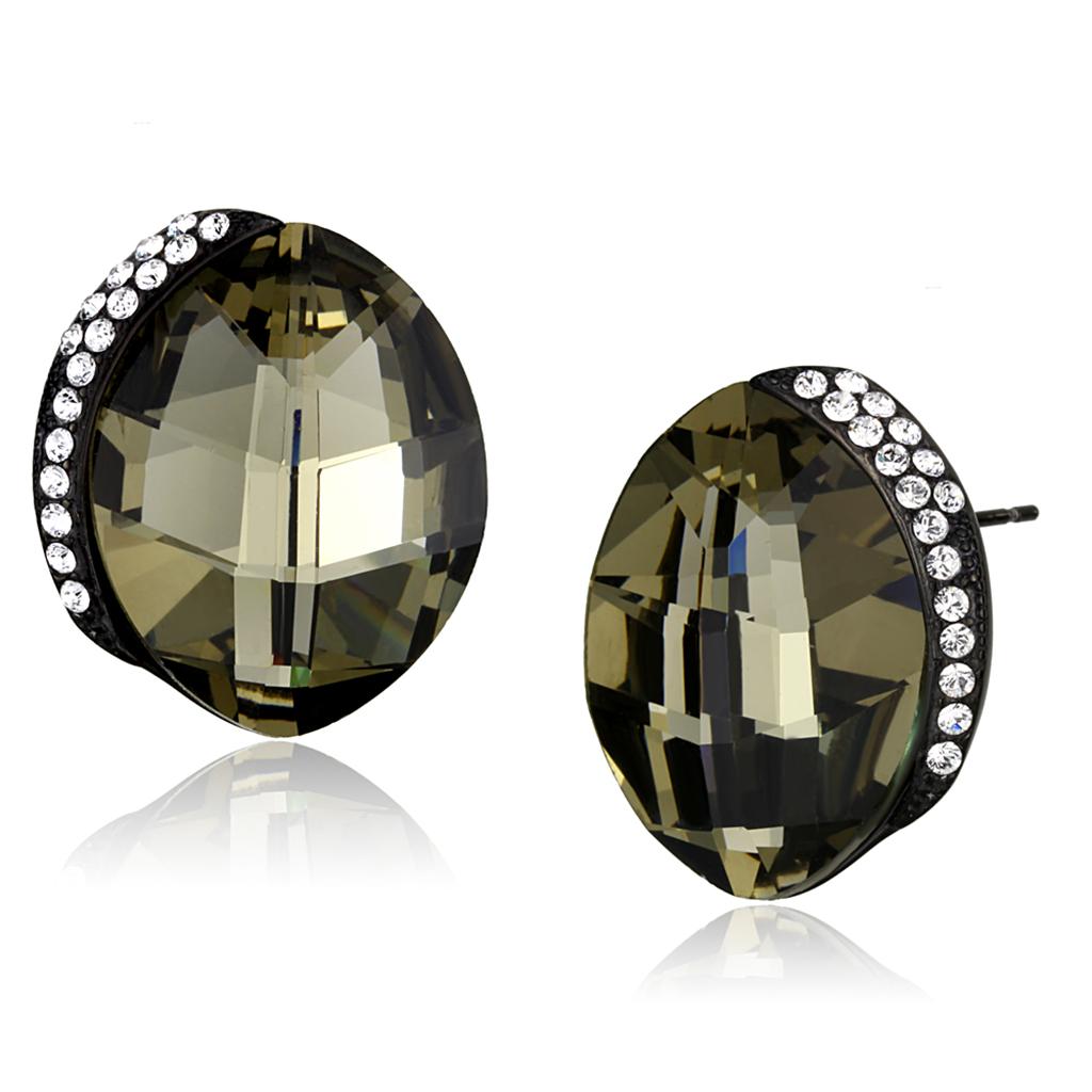 JCE2377 IP Black(Ion Plating) Stainless Steel Earrings with Top Grade Crystal in Black Diamond
