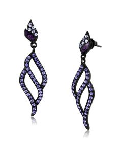 JCE2379 IP Black(Ion Plating) Stainless Steel Earrings with Top Grade Crystal in Tanzanite