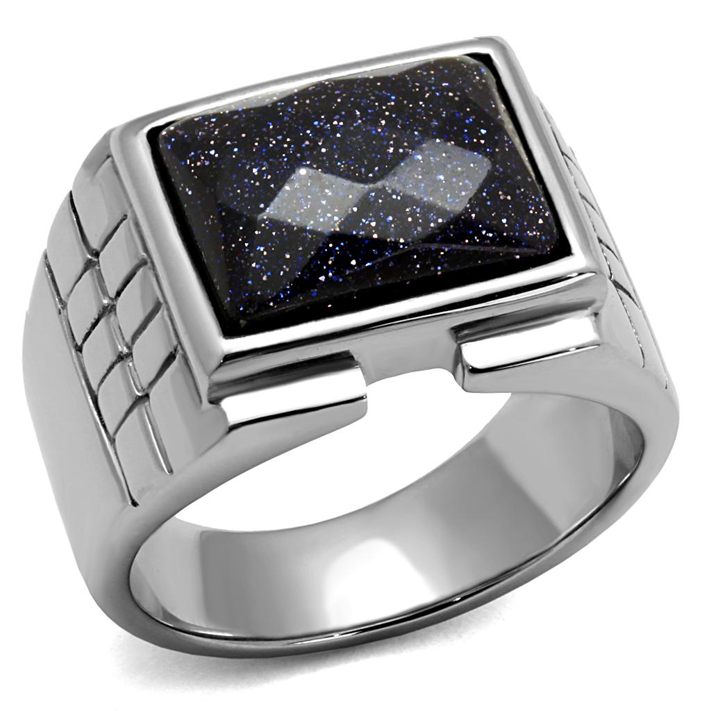 JCE2399 High polished (no plating) Stainless Steel Ring with Blue Sand  in Montana