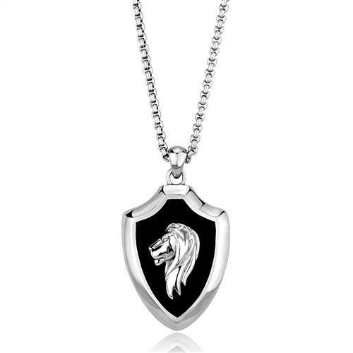 JCE2521 High polished (no plating) Stainless Steel Chain Pendant with Epoxy  in Jet