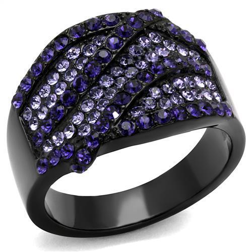 JCE2551 IP Black(Ion Plating) Stainless Steel Ring with Top Grade Crystal  in Multi Color