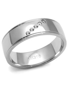 JCE2564 High polished (no plating) Stainless Steel Ring with Top Grade Crystal  in Clear