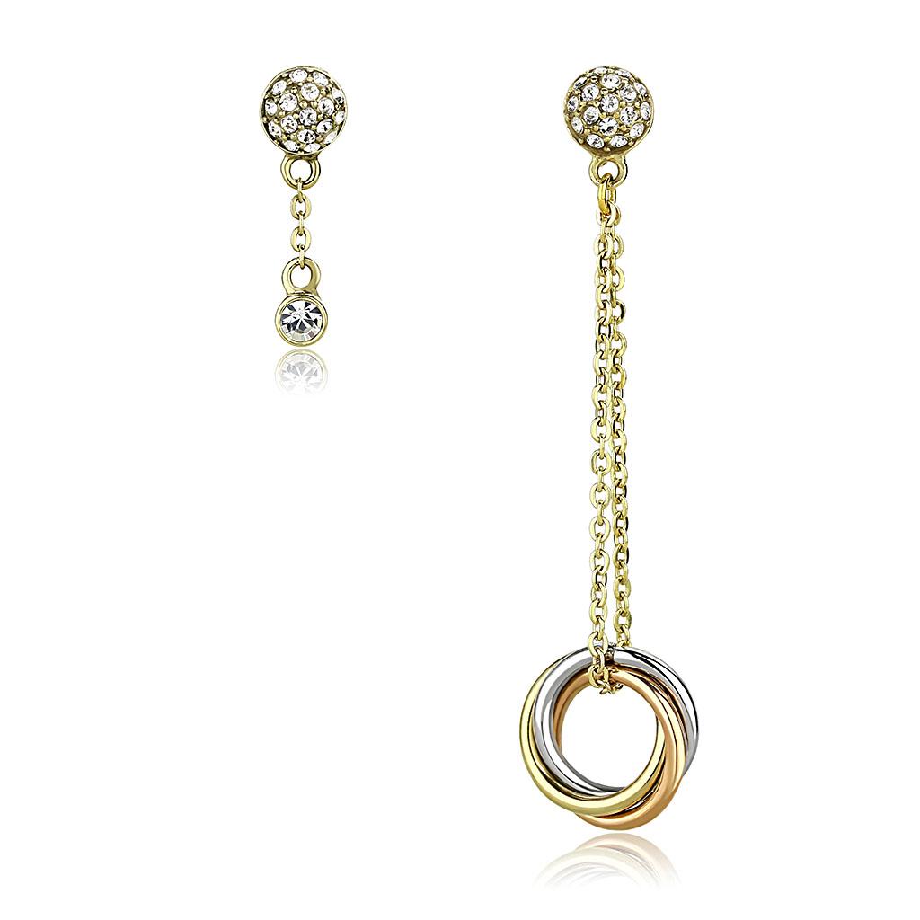 JCE2579 IP Gold & IP Rose Gold (Ion Plating) Stainless Steel Earrings with Top Grade Crystal in Clear