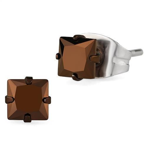 JCE2582 Two Tone IP Light Brown (IP Light coffee) Stainless Steel Earrings with AAA Grade CZ in Light Coffee