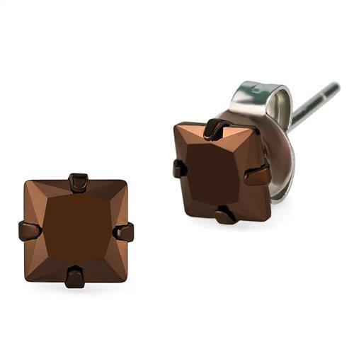 JCE2583 Two Tone IP Light Brown (IP Light coffee) Stainless Steel Earrings with AAA Grade CZ in Light Coffee