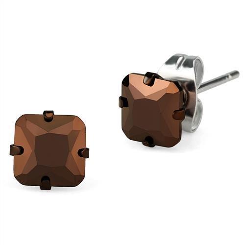 JCE2584 Two Tone IP Light Brown (IP Light coffee) Stainless Steel Earrings with AAA Grade CZ in Light Coffee