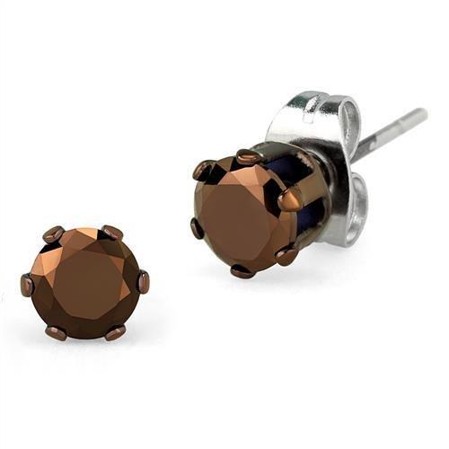 JCE2586 Two Tone IP Light Brown (IP Light coffee) Stainless Steel Earrings with AAA Grade CZ in Light Coffee