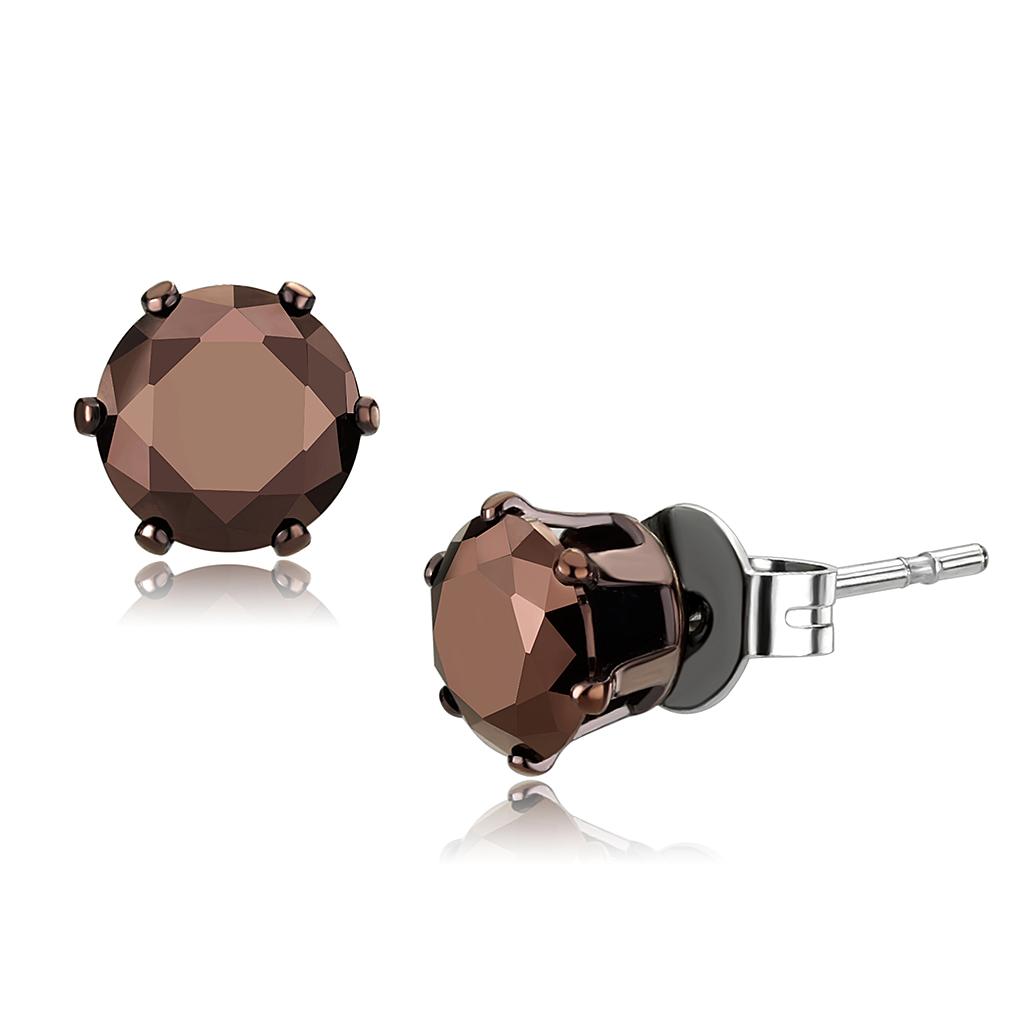 JCE2587 Two Tone IP Light Brown (IP Light coffee) Stainless Steel Earrings with AAA Grade CZ in Light Coffee
