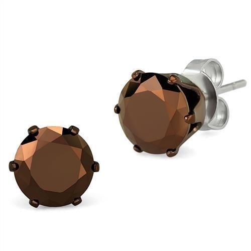 JCE2588 Two Tone IP Light Brown (IP Light coffee) Stainless Steel Earrings with AAA Grade CZ in Light Coffee