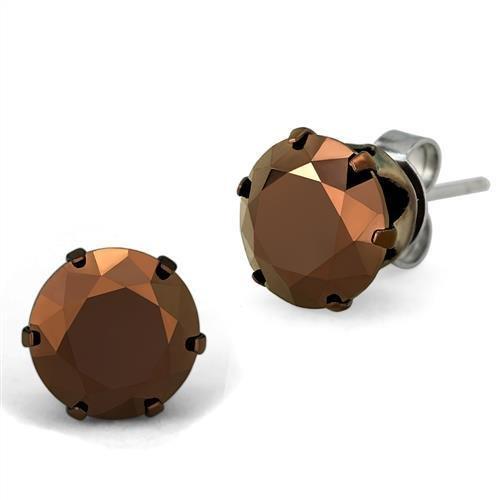JCE2589 Two Tone IP Light Brown (IP Light coffee) Stainless Steel Earrings with AAA Grade CZ in Light Coffee