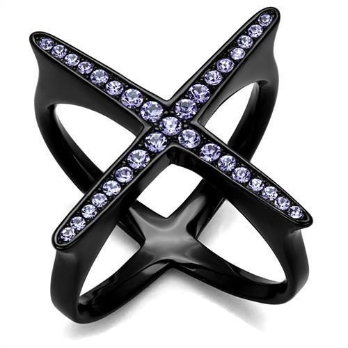 JCE2603 IP Black(Ion Plating) Stainless Steel Ring with Top Grade Crystal  in Amethyst