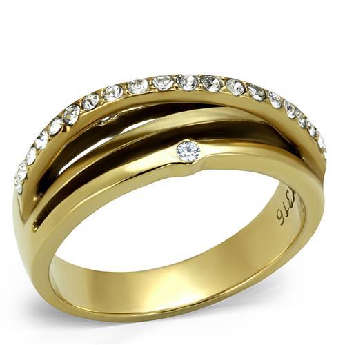 JCE2611 IP Gold(Ion Plating) Stainless Steel Ring with Top Grade Crystal  in Clear