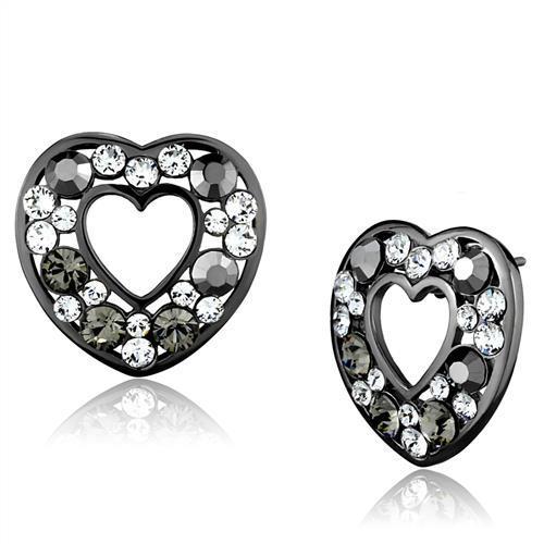 JCE2627 IP Light Black (IP Gun) Stainless Steel Earrings with Top Grade Crystal in Multi Color