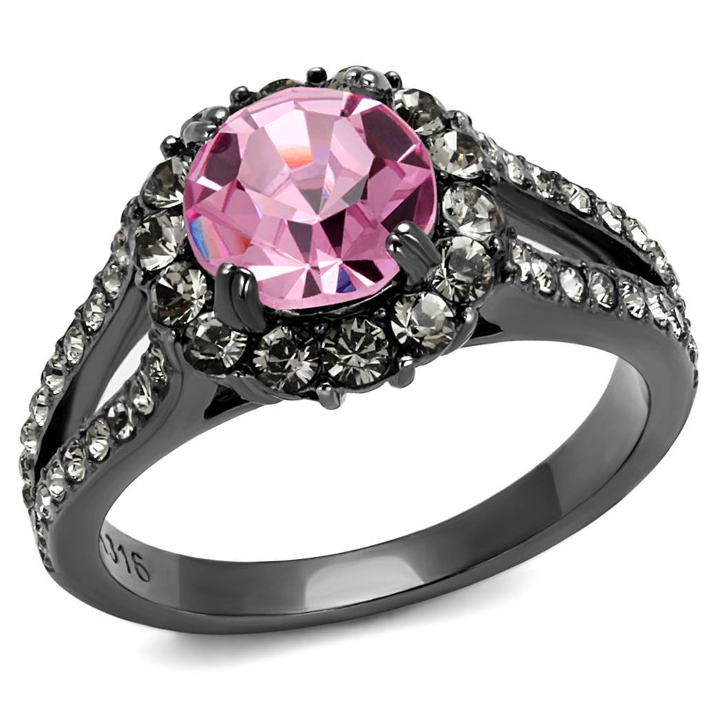JCE2680 IP Light Black  (IP Gun) Stainless Steel Ring with Top Grade Crystal  in Light Rose