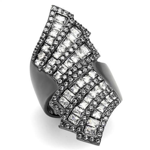 JCE2699 IP Light Black  (IP Gun) Stainless Steel Ring with AAA Grade CZ  in Clear