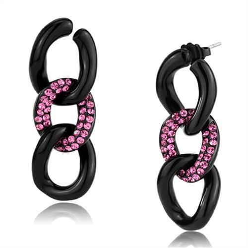 JCE2711 IP Black(Ion Plating) Stainless Steel Earrings with Top Grade Crystal in Light Peach