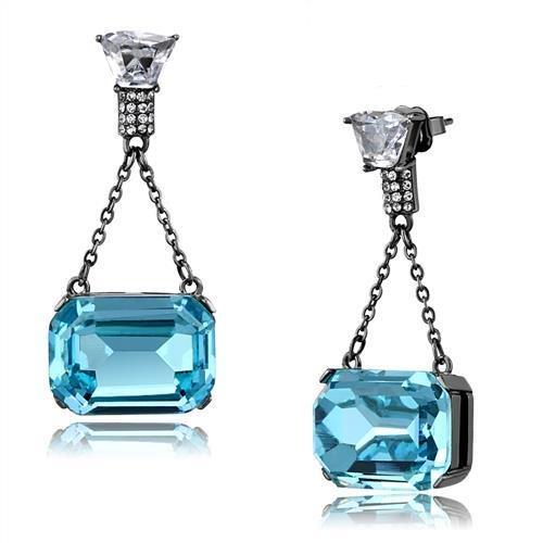 JCE2713 IP Light Black (IP Gun) Stainless Steel Earrings with Top Grade Crystal in Sea Blue