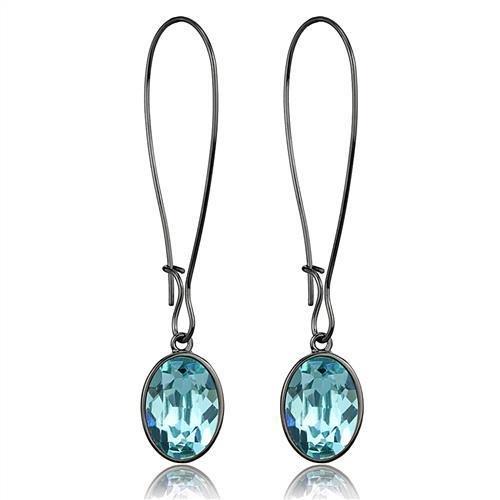 JCE2720 IP Light Black (IP Gun) Stainless Steel Earrings with Top Grade Crystal in Sea Blue