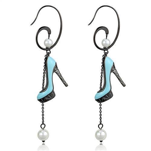JCE2721 IP Light Black (IP Gun) Stainless Steel Earrings with Synthetic Pearl in White