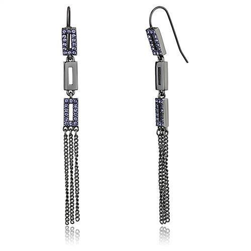 JCE2722 IP Light Black (IP Gun) Stainless Steel Earrings with Top Grade Crystal in Tanzanite