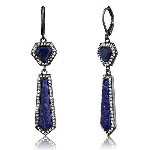 JCE2723 IP Light Black (IP Gun) Stainless Steel Earrings with Precious Stone Lapis in Montana