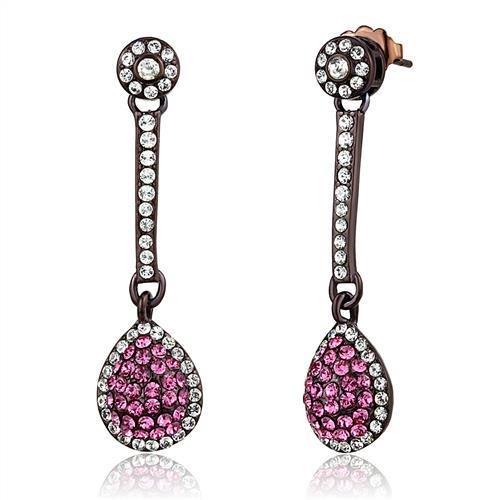 JCE2724 IP Dark Brown (IP coffee) Stainless Steel Earrings with Top Grade Crystal in Rose