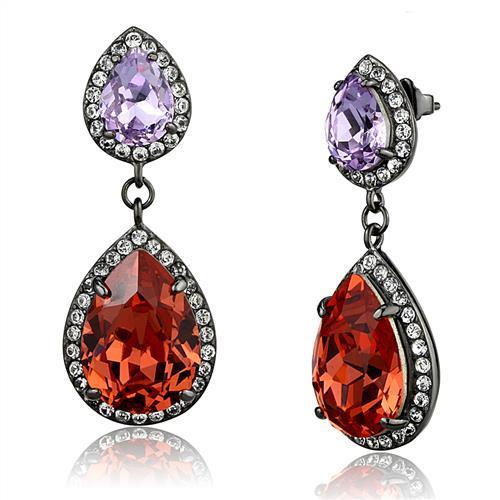 JCE2725 IP Light Black (IP Gun) Stainless Steel Earrings with Top Grade Crystal in Orange