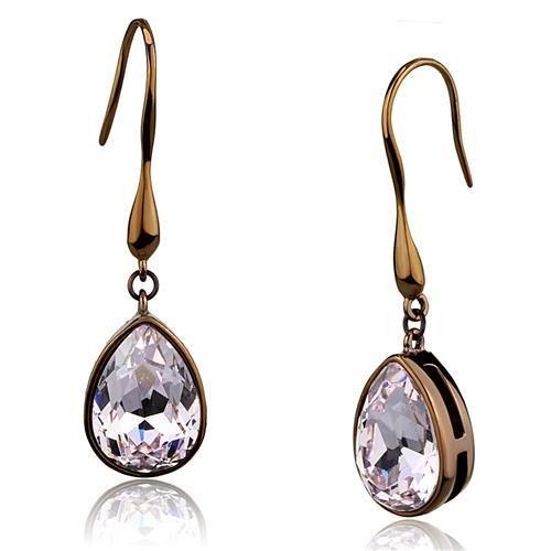JCE2727 IP Coffee light Stainless Steel Earrings with Top Grade Crystal in Light Peach