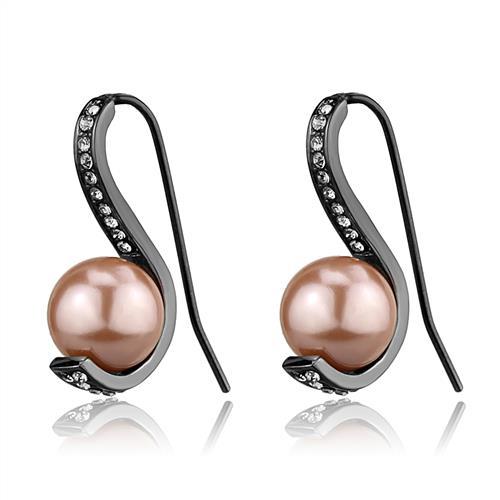 JCE2728 IP Light Black (IP Gun) Stainless Steel Earrings with Synthetic Pearl in Light Peach