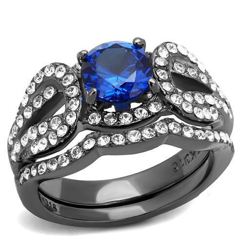 JCE2740 IP Light Black  (IP Gun) Stainless Steel Ring with Synthetic Spinel in London Blue