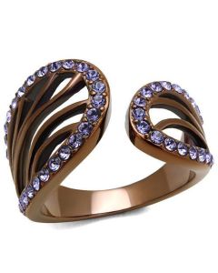 JCE2755 IP Coffee light Stainless Steel Ring with Top Grade Crystal  in Tanzanite