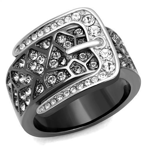 JCE2769 Two-Tone IP Black Stainless Steel Ring with Top Grade Crystal  in Black Diamond