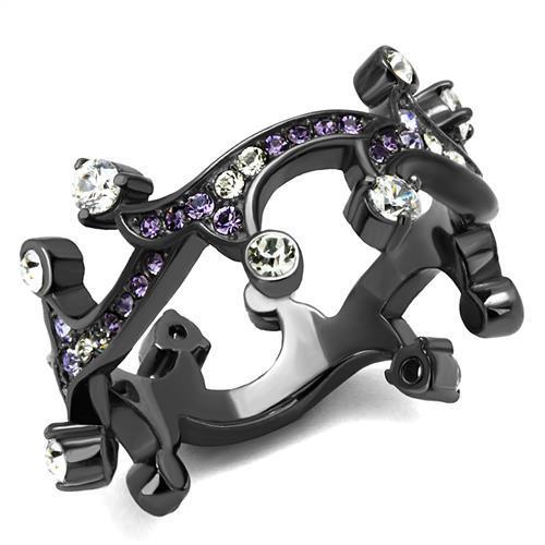 JCE2780 IP Light Black  (IP Gun) Stainless Steel Ring with AAA Grade CZ  in Clear
