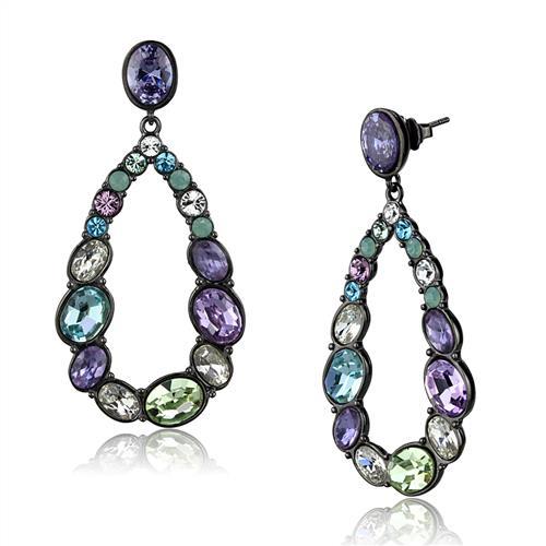 JCE2785 IP Light Black (IP Gun) Stainless Steel Earrings with AAA Grade CZ in Multi Color