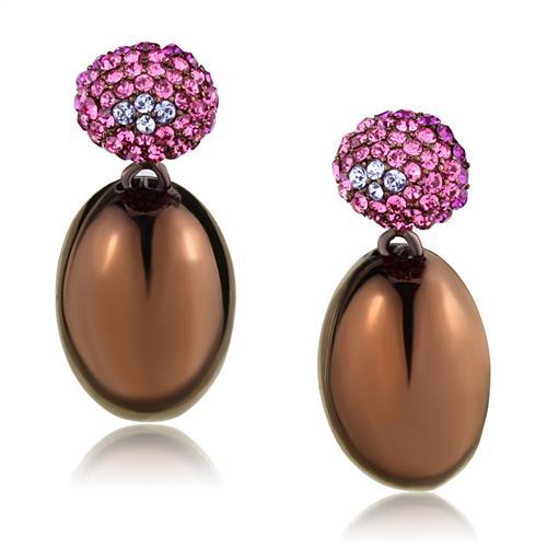 JCE2787 IP Coffee light Stainless Steel Earrings with Top Grade Crystal in Multi Color