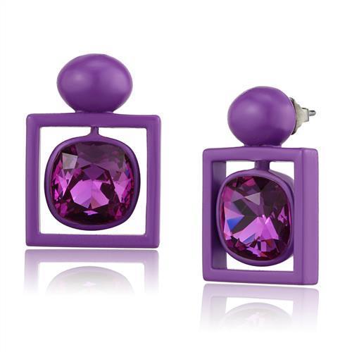 JCE2789 No Plating Stainless Steel Earrings with Top Grade Crystal in Fuchsia
