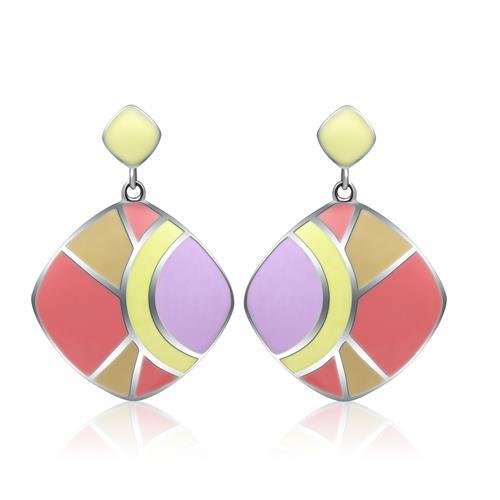 JCE279 High polished (no plating) Stainless Steel Earrings with Epoxy in No Stone