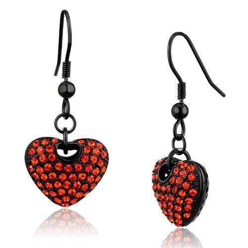 JCE2790 IP Black(Ion Plating) Stainless Steel Earrings with Top Grade Crystal in Orange