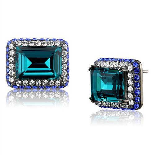 JCE2812 IP Light Black (IP Gun) Stainless Steel Earrings with Top Grade Crystal in Blue Zircon