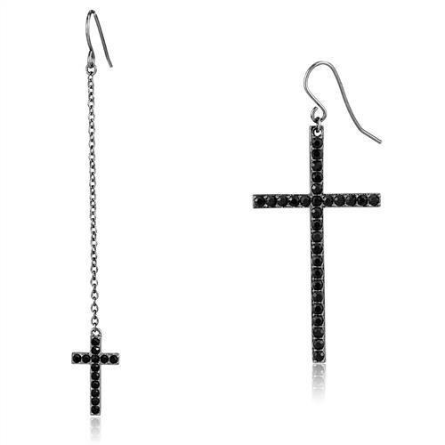 JCE2816 IP Light Black (IP Gun) Stainless Steel Earrings with Top Grade Crystal in Jet