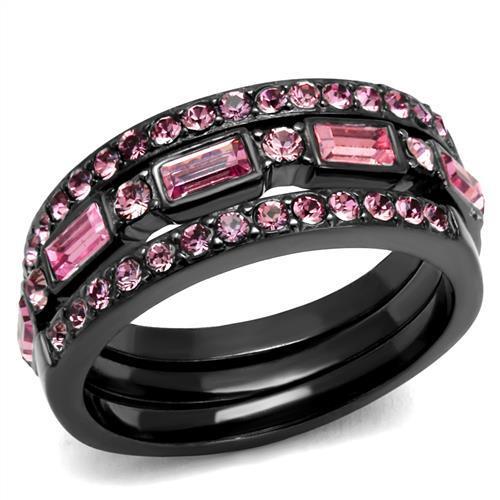 JCE2844 IP Light Black  (IP Gun) Stainless Steel Ring with Top Grade Crystal  in Multi Color