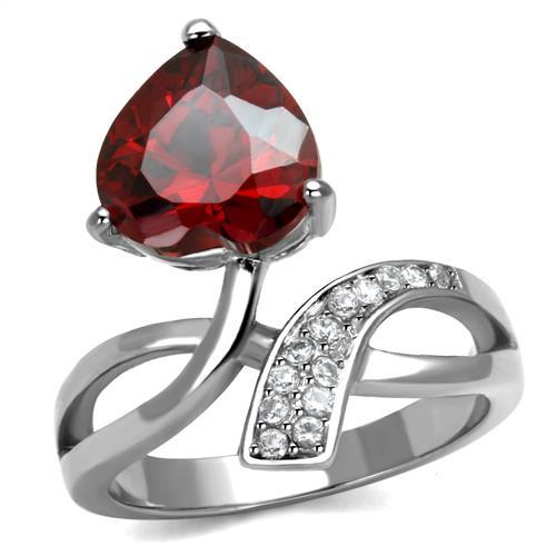 JCE2863 High polished (no plating) Stainless Steel Ring with AAA Grade CZ  in Garnet