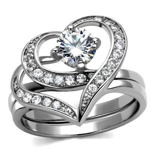JCE2868 High polished (no plating) Stainless Steel Ring with AAA Grade CZ  in Clear