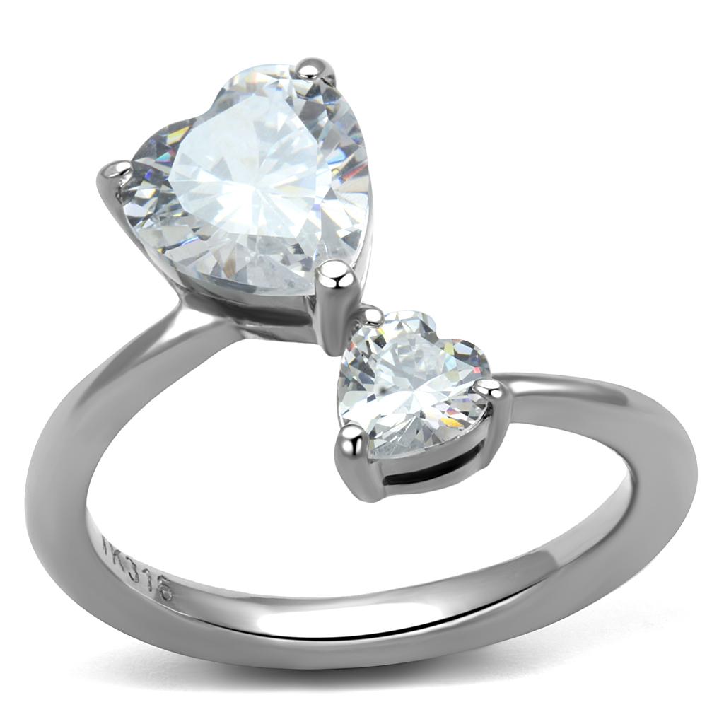 JCE2981 High polished (no plating) Stainless Steel Ring with AAA Grade CZ  in Clear